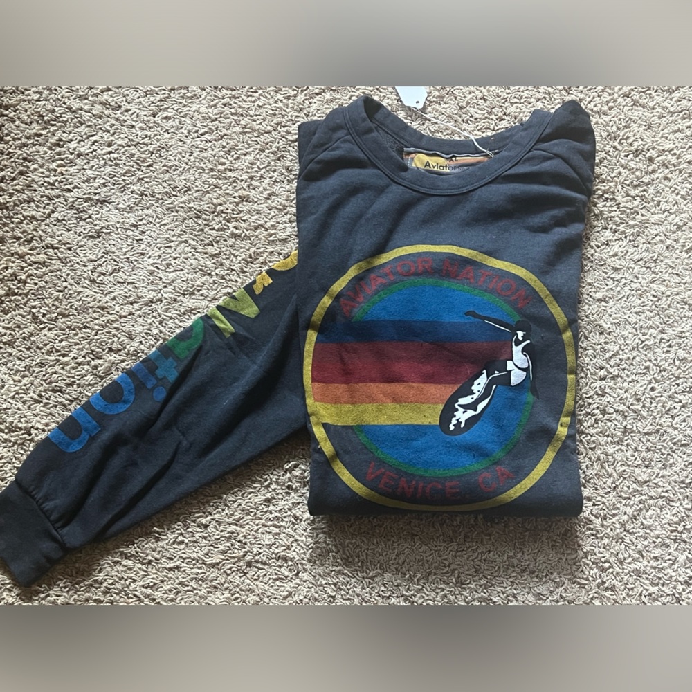 Aviator Nation Charcoal Sweatshirt with Rainbow Logo - Picture 4 of 9